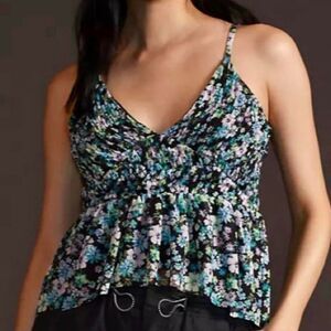 Anthropologie Mesh Floral Baby Doll Tank, Criss Cross Back Straps, Size M, NWT